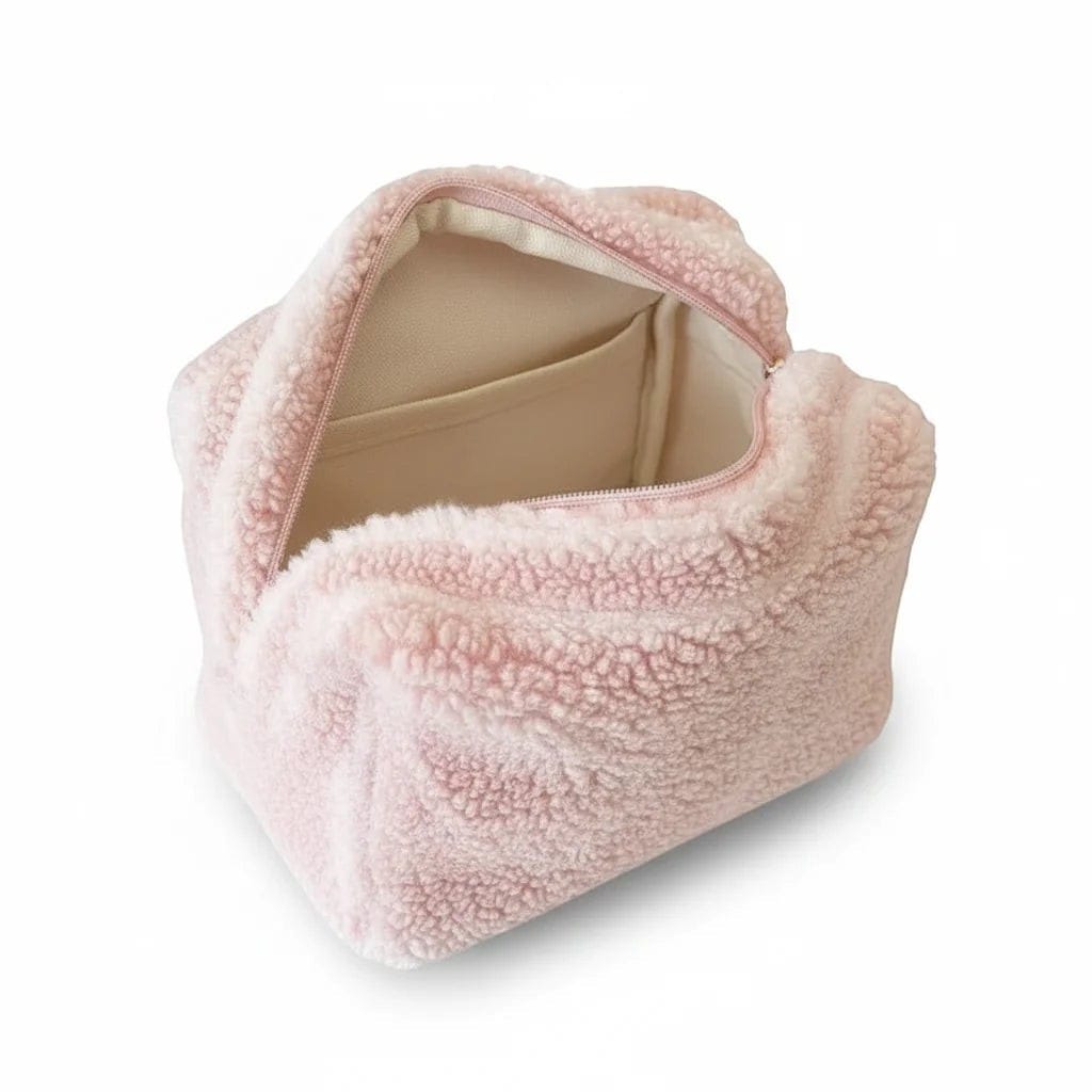 La Pelra | Pochette Maquillage Peluche Rayée Rose et Vert