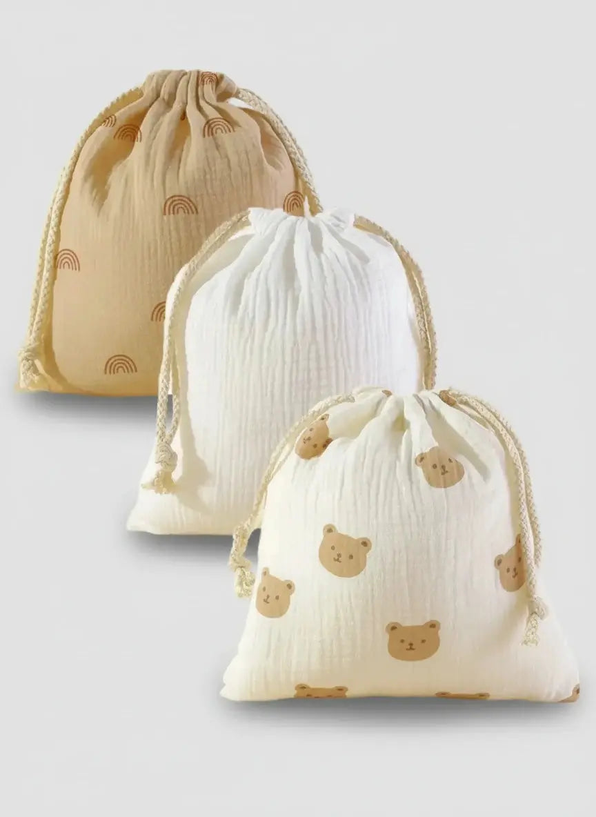Trousse de toilette bébé | Pochette poussette coton 3 pièces
