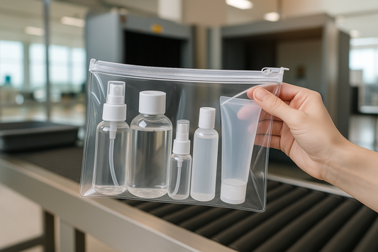 Trousse de toilette avion, flacons 100ml, contrôle sécurité