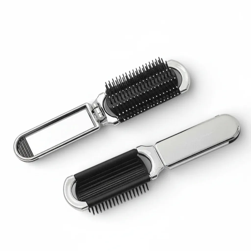 Brosse cheveux pliable miroir | Accessoire voyage compact design