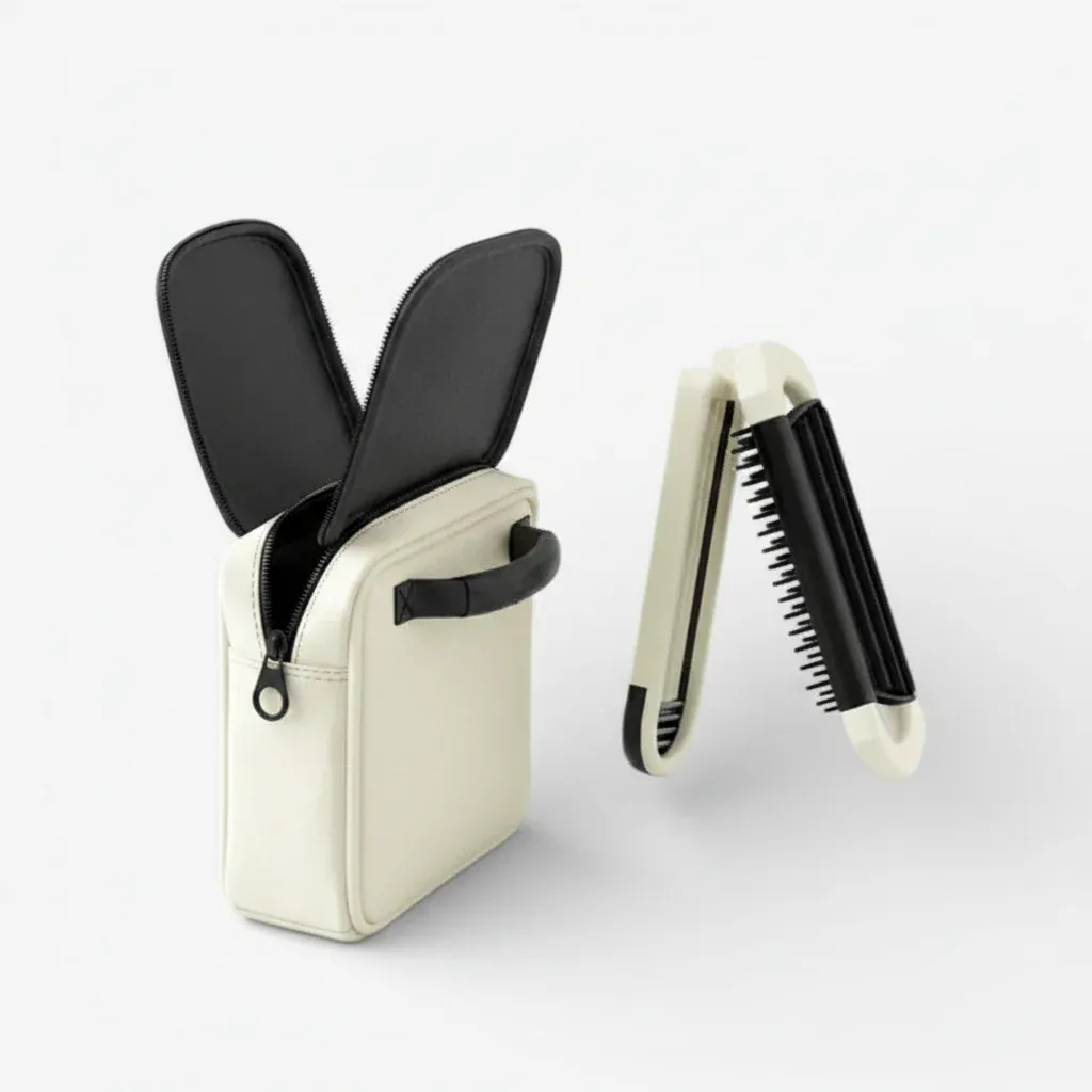 Brosse cheveux pliable miroir | Accessoire voyage compact design
