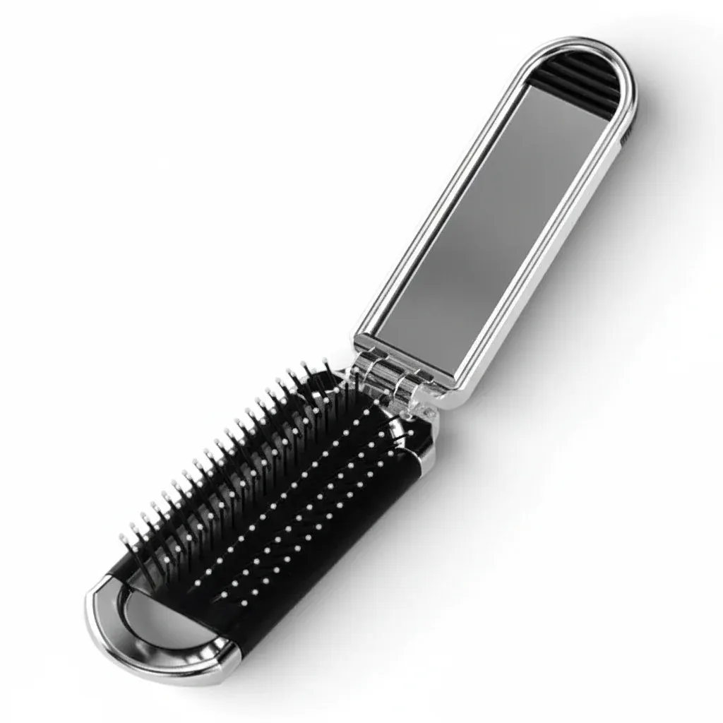 Brosse cheveux pliable miroir | Accessoire voyage compact design