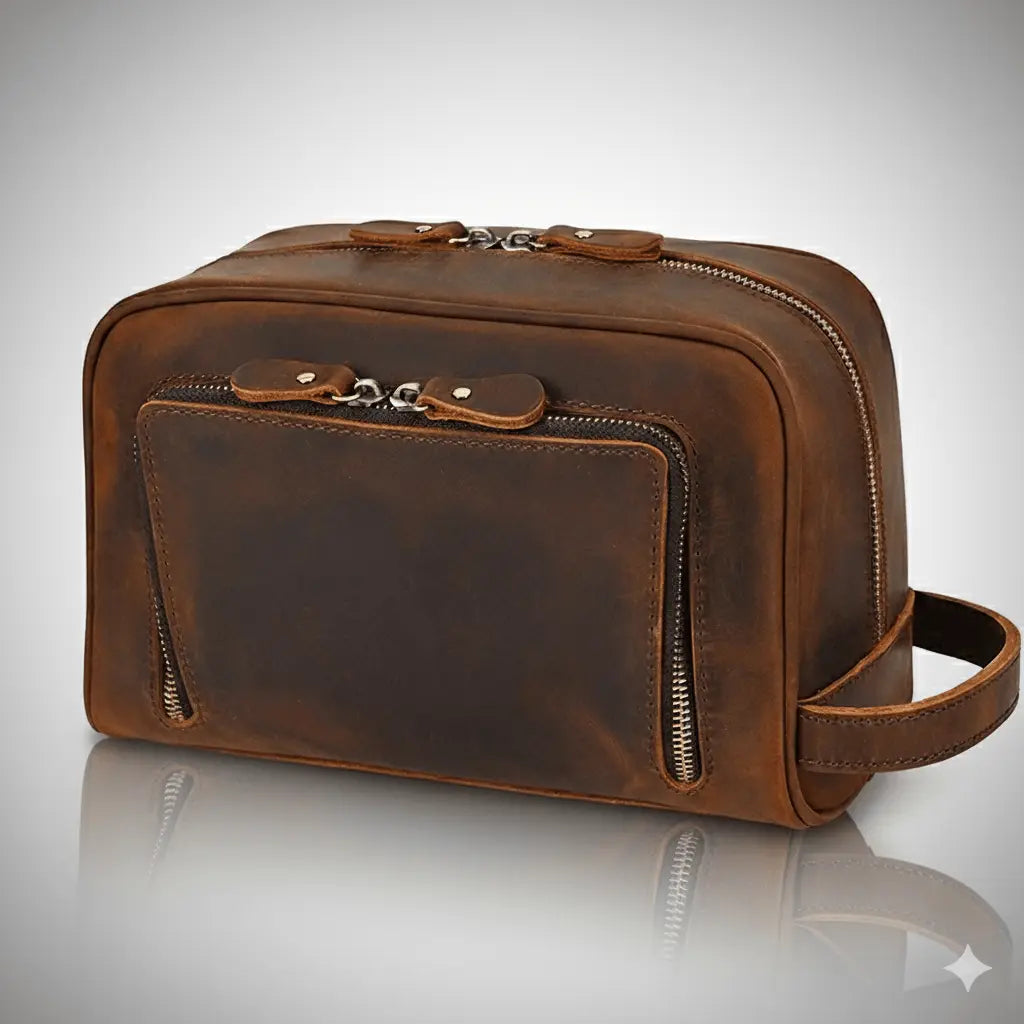 Grande trousse toilette cuir vache homme spacieuse