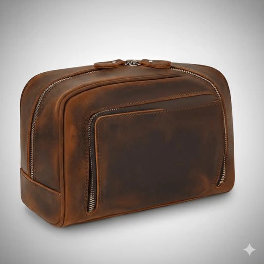 Grande trousse toilette cuir vache homme spacieuse
