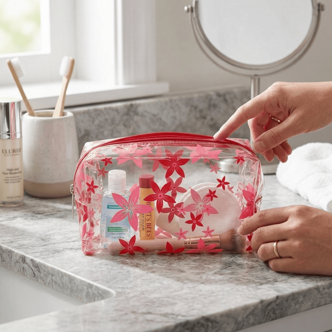 La Flovia | Trousse Transparente PVC Motif Floral Compacte