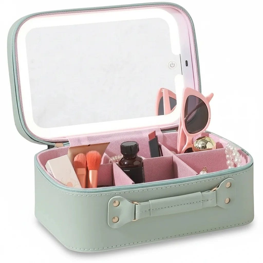 La Mirva | Trousse Maquillage Cuir PU Waterproof Miroir LED