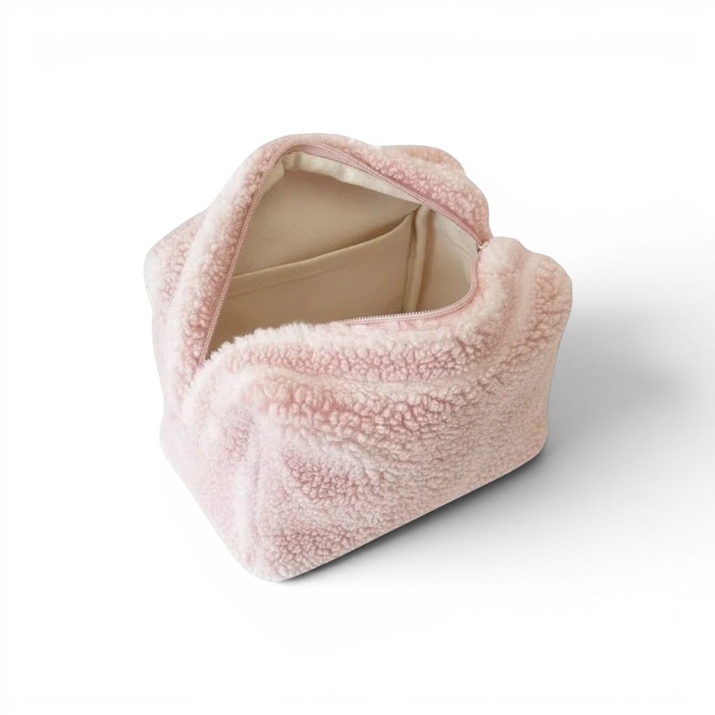 La Pelra | Pochette Maquillage Peluche Rayée Rose et Vert