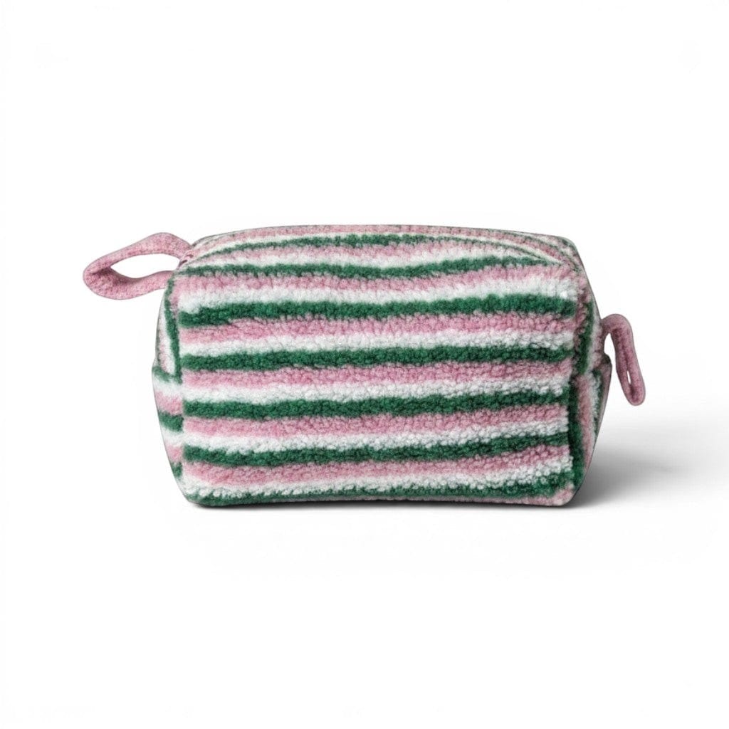 La Pelra | Pochette Maquillage Peluche Rayée Rose et Vert