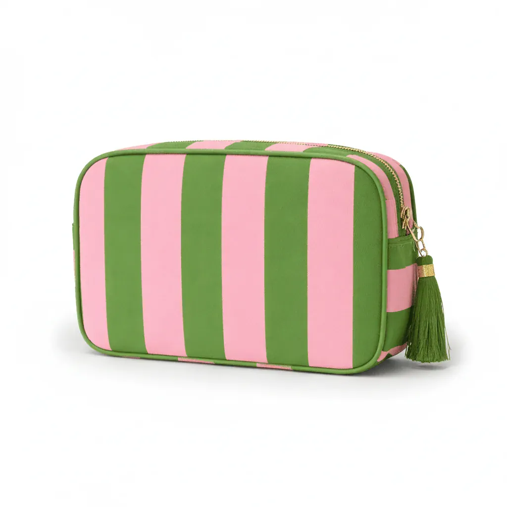 La Righo | Trousse Toilette Personnalisable Rayures Pompon