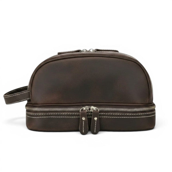 Le Rotondo | Trousse Homme Cuir de Vache Forme Arrondie Double Zip