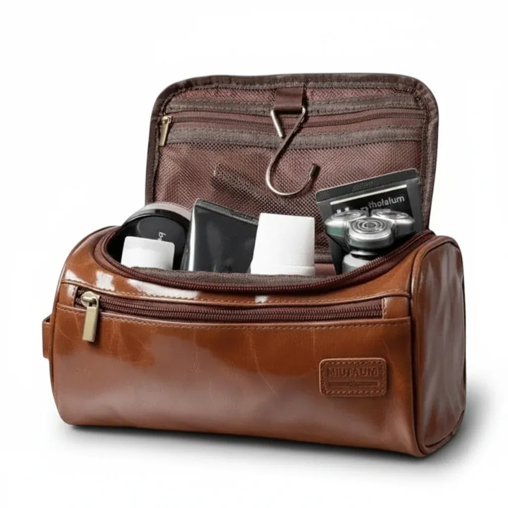 Le Vasco | Trousse Homme Simili Cuir Marron Personnalisable