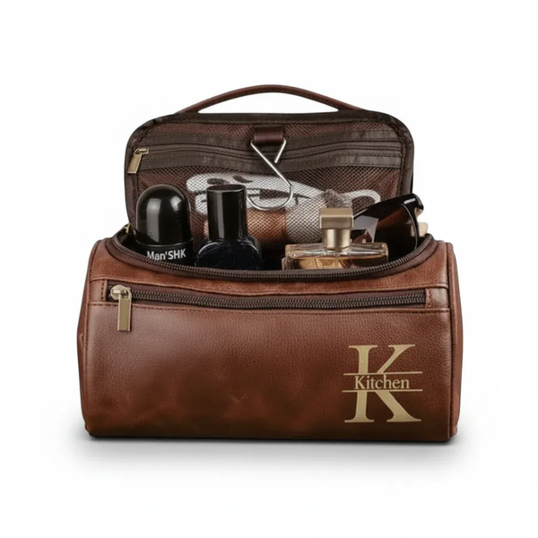 Le Vasco | Trousse Homme Simili Cuir Marron Personnalisable