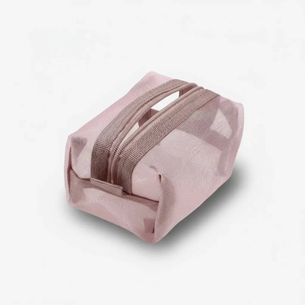 Mini trousse de toilette nylon en mesh transparent