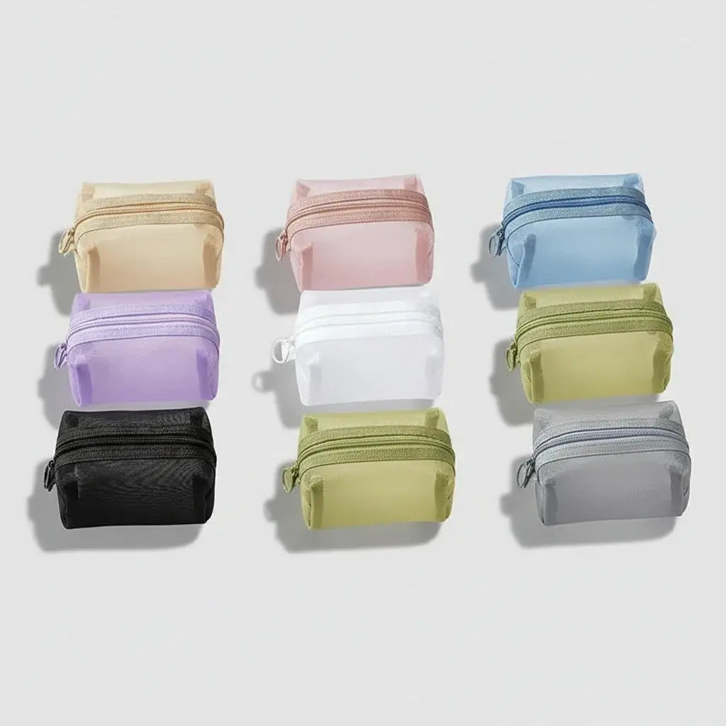 Mini trousse de toilette nylon en mesh transparent