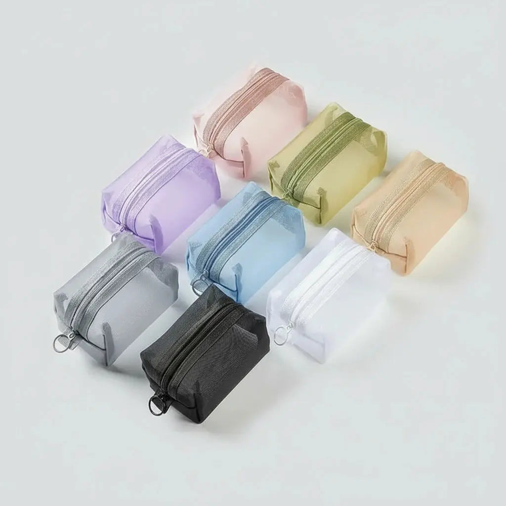 Mini trousse de toilette nylon en mesh transparent