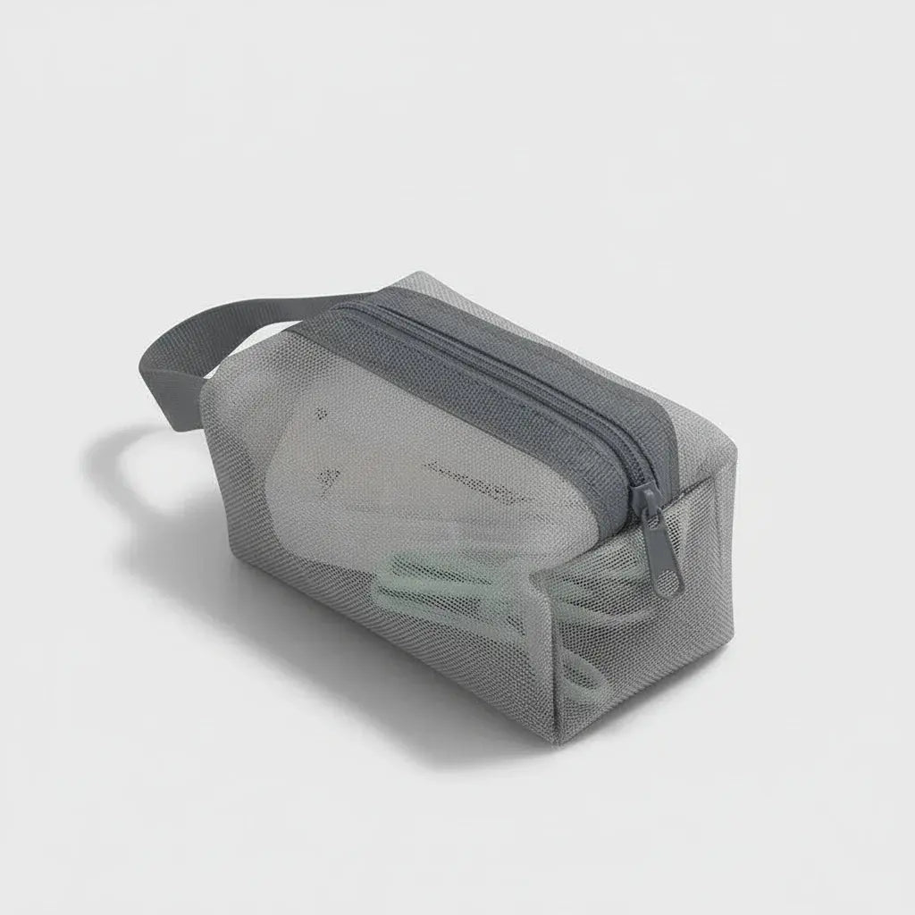 Mini trousse de toilette nylon en mesh transparent