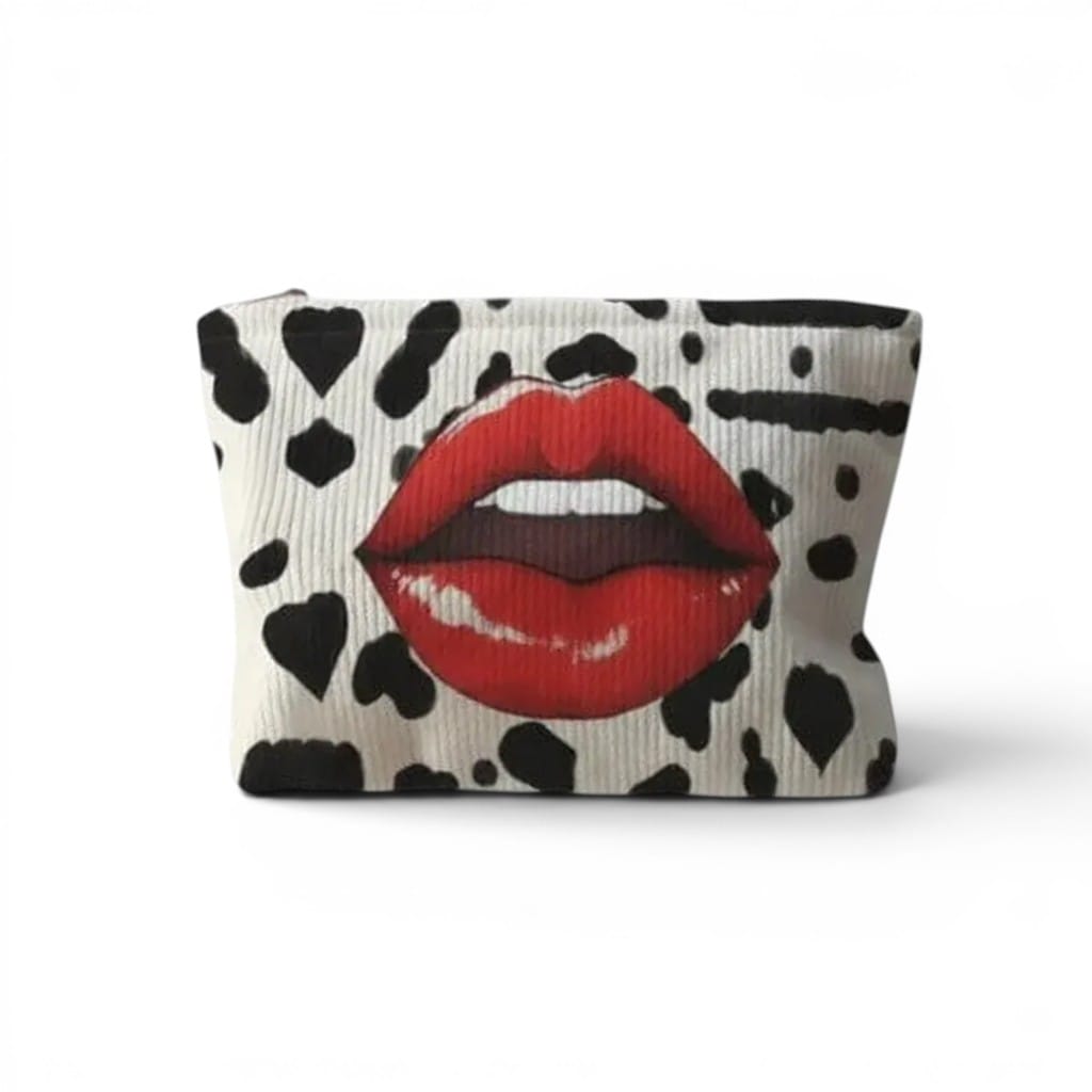 Pochette Maquillage Velours Côtelé Motif Lèvres | LA LABRA — TrousseUp