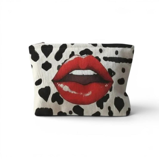 Pochette Maquillage Velours Côtelé Motif Lèvres | LA LABRA — TrousseUp