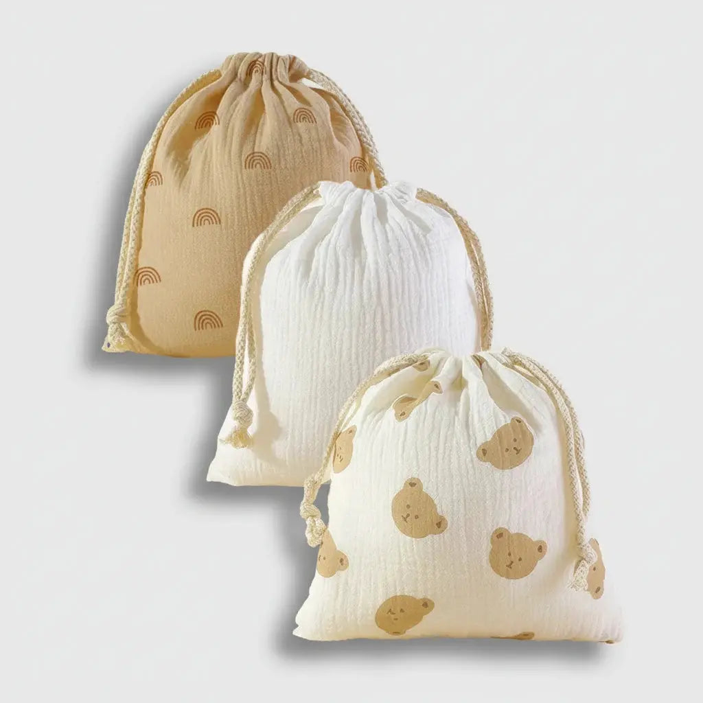 Trousse de toilette bébé | Pochette poussette coton 3 pièces