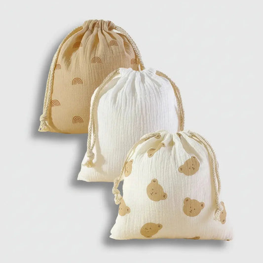 Trousse de toilette bébé | Pochette poussette coton 3 pièces