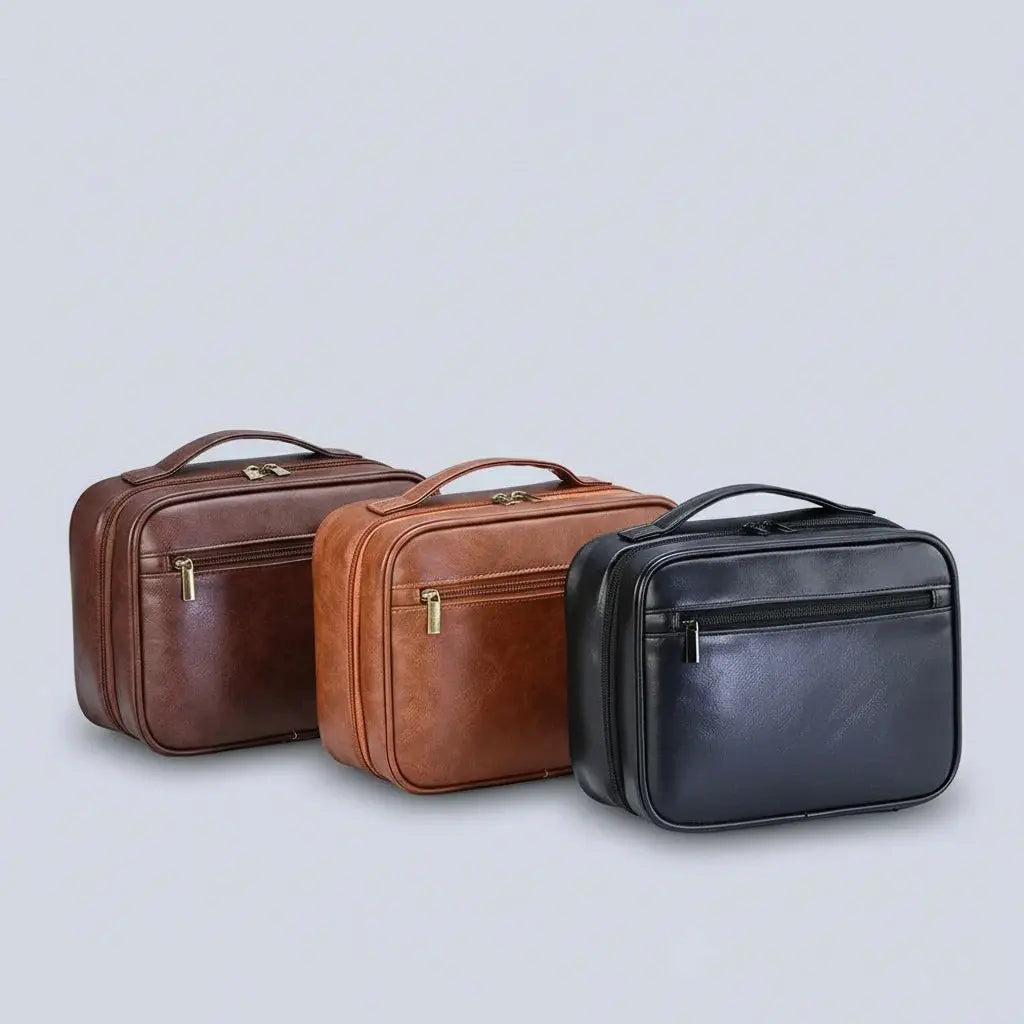 Trousse de toilette cuir PU suspendue homme – Étanche