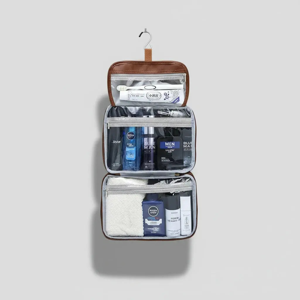 Trousse de toilette cuir PU suspendue homme – Étanche