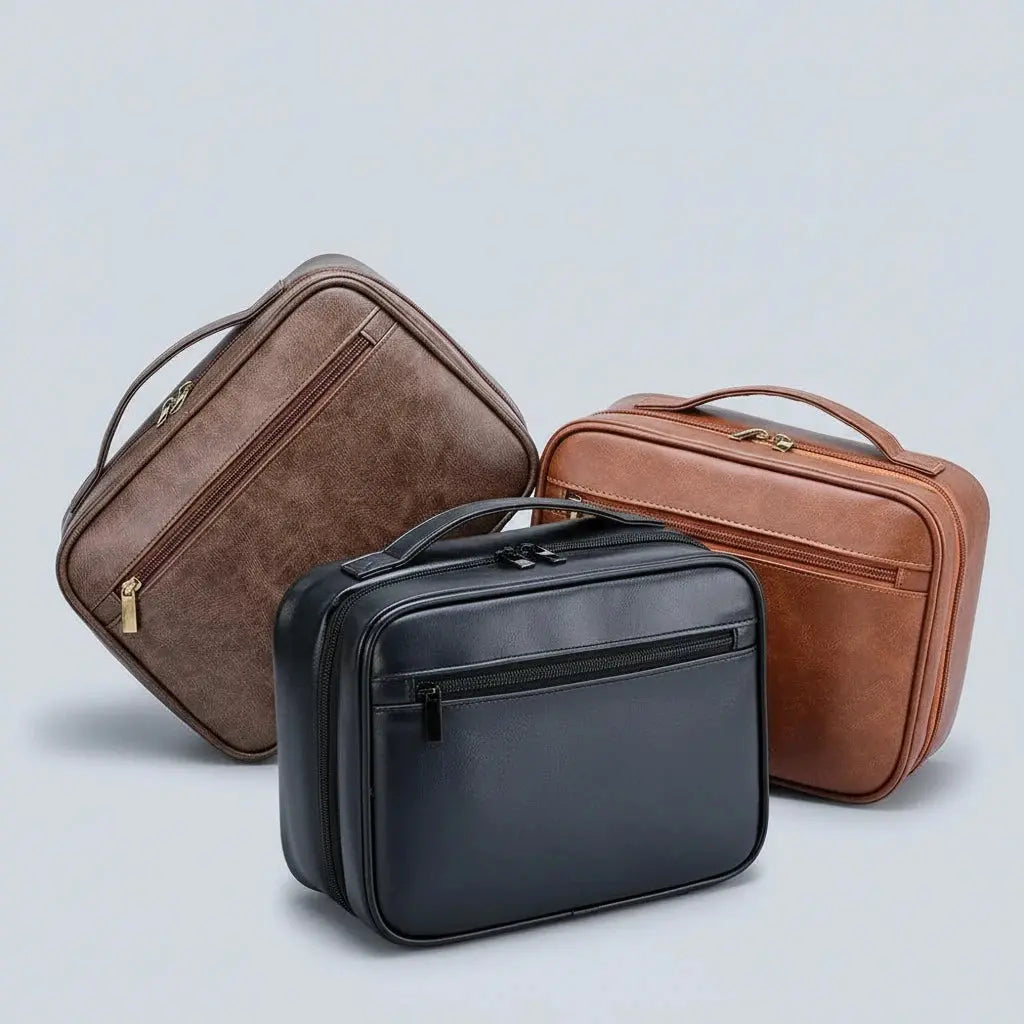 Trousse de toilette cuir PU suspendue homme – Étanche