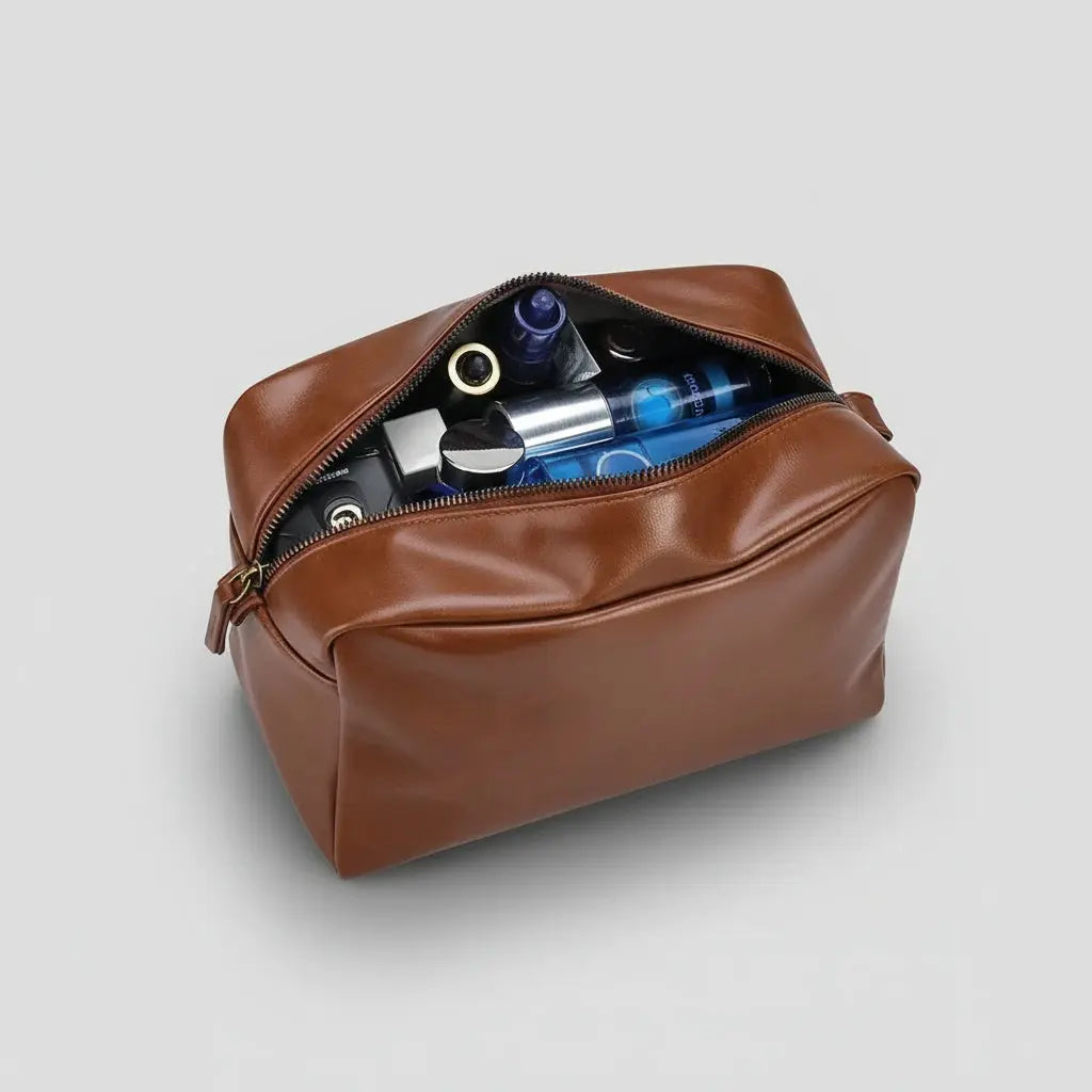 Trousse de toilette homme cuir PU étanche spacieuse