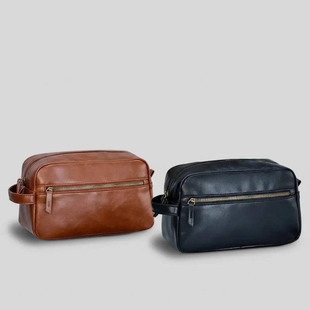 Trousse de toilette homme cuir PU étanche spacieuse