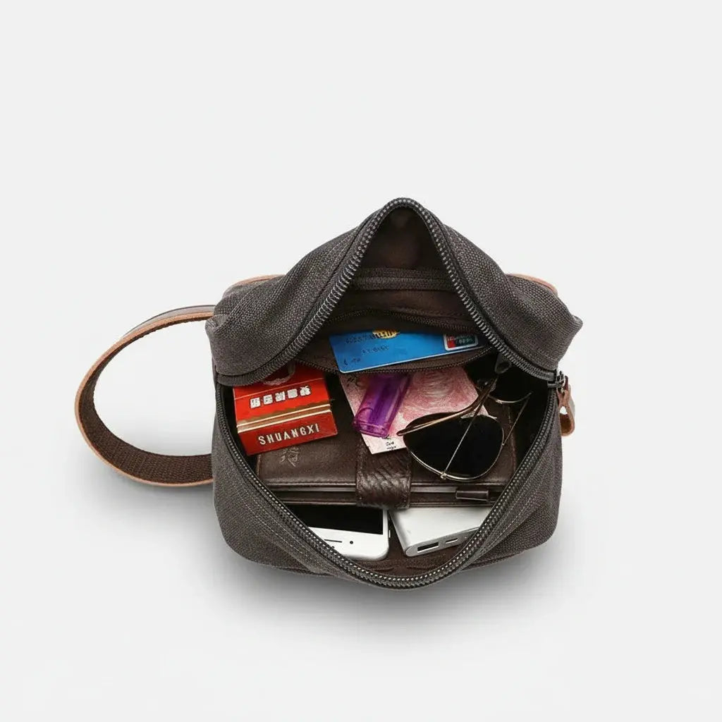 Trousse de toilette homme toile et cuir vintage