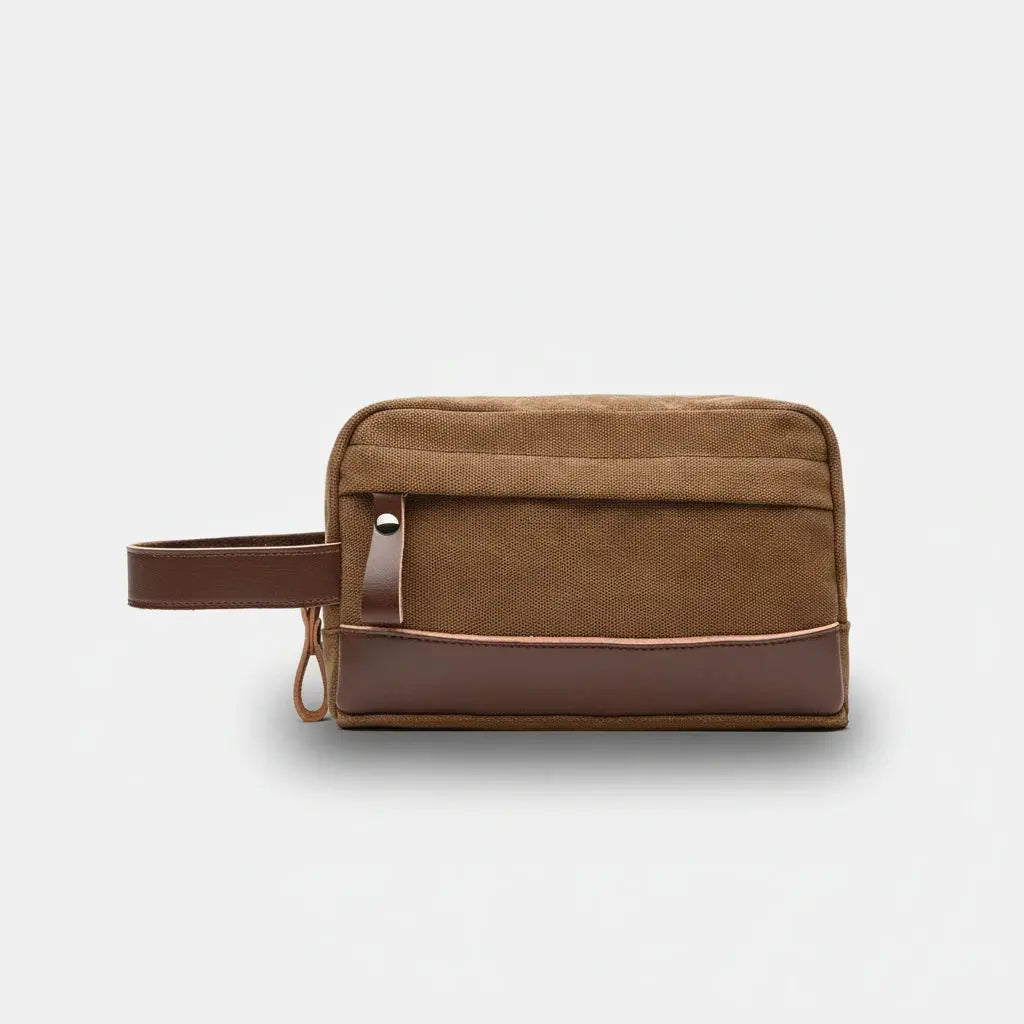 Trousse de toilette homme toile et cuir vintage