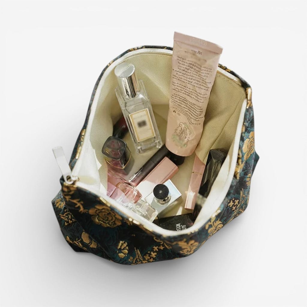 Trousse de toilette jacquard doré – grande capacité chic