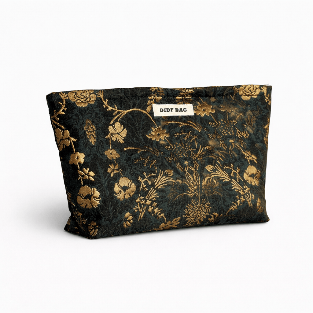 Trousse de toilette jacquard doré – grande capacité chic