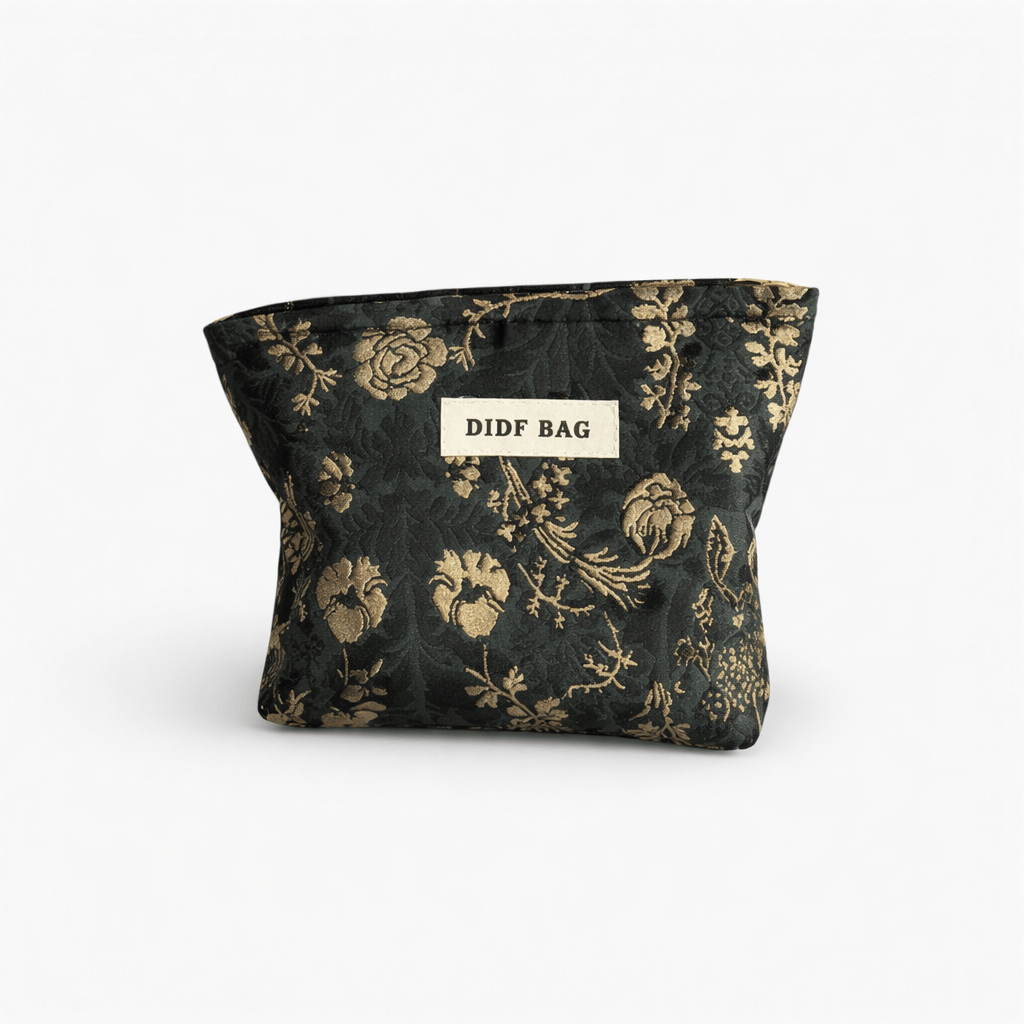 Trousse de toilette jacquard doré – grande capacité chic