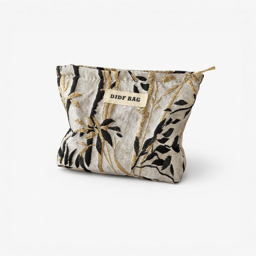 Trousse de toilette jacquard doré – grande capacité chic