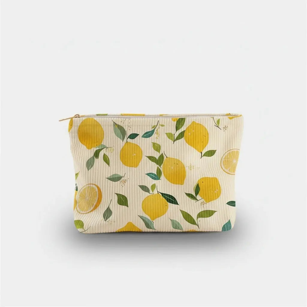 Trousse de toilette velours côtelé motif floral jaune