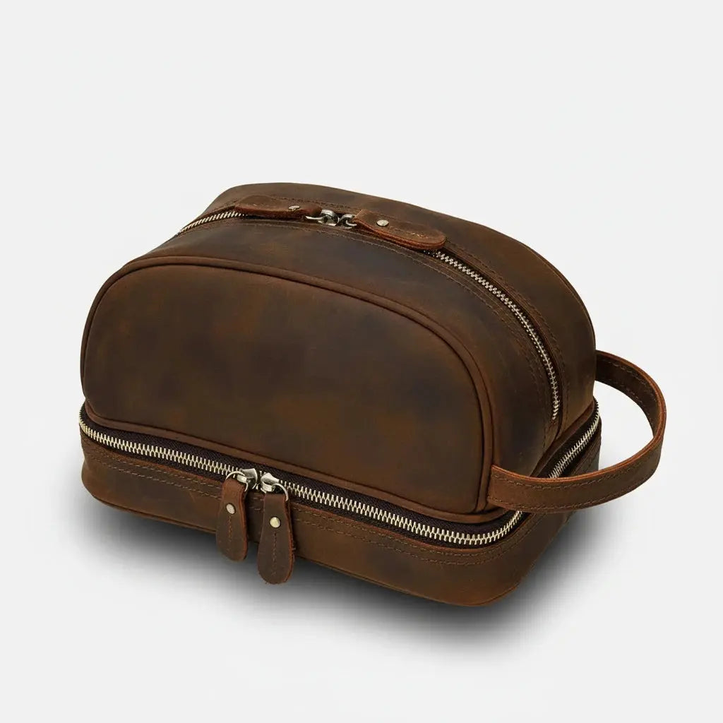 Trousse toilette cuir de vache arrondie homme