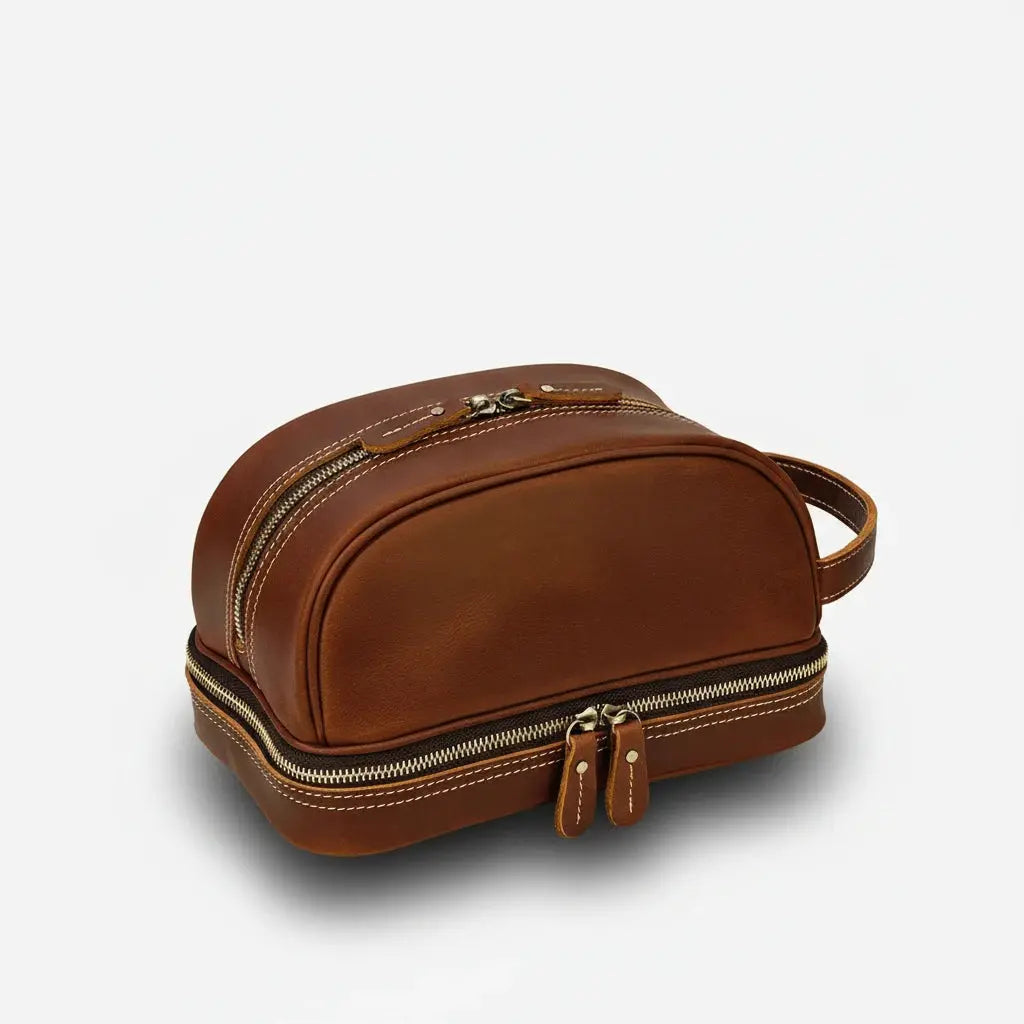 Trousse toilette cuir de vache arrondie homme