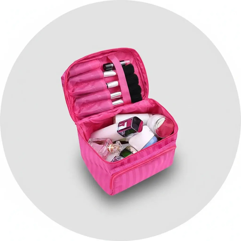 Trousse toilette femme rayée étanche – organisateur chic