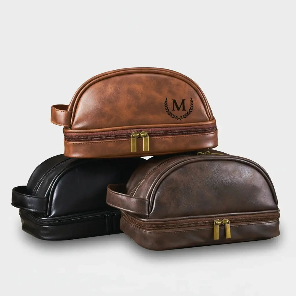 Trousse toilette homme cuir PU – design arrondi élégant