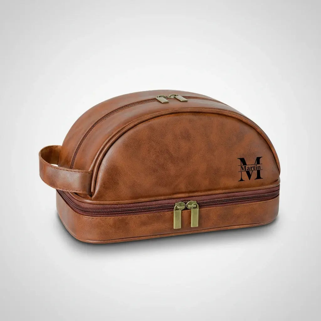 Trousse toilette homme cuir PU – design arrondi élégant