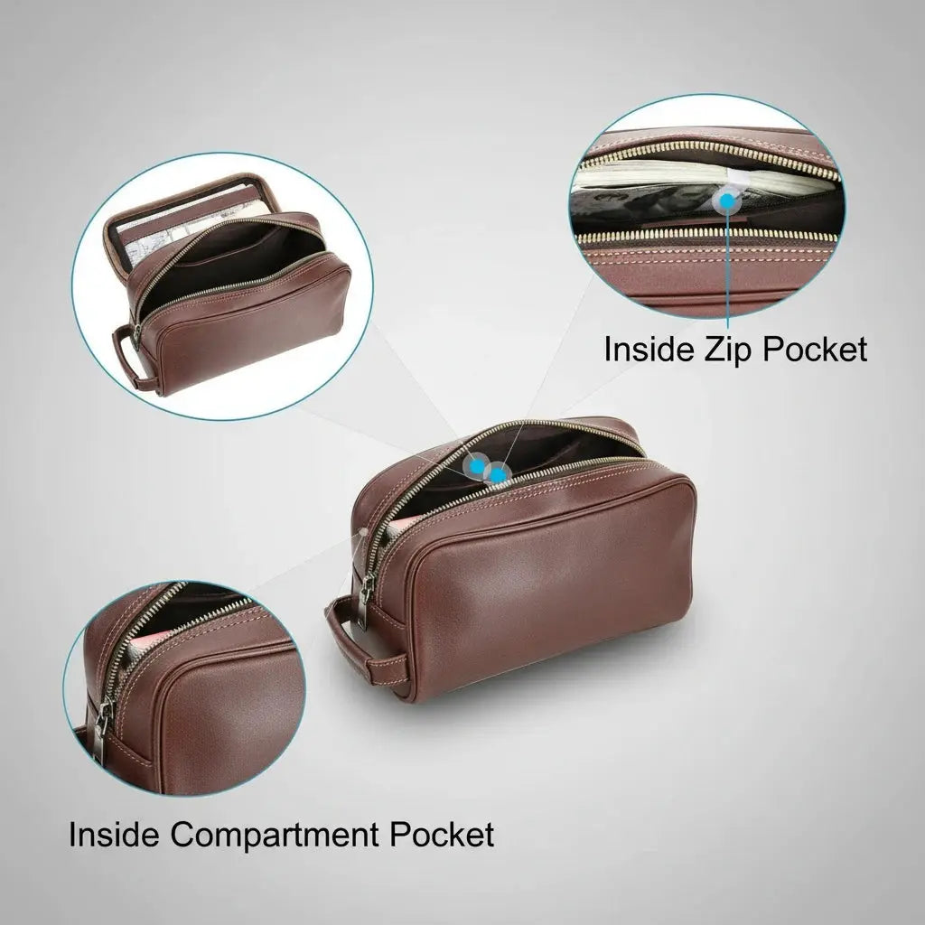 Trousse toilette homme cuir véritable Contact’S – classique